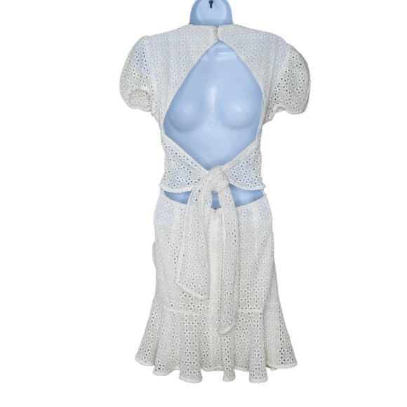 Bardot Nadia White Eyelet Ruffle Mini Dress Bridal Open Back XS 4 Party Resort - Picture 6 of 10